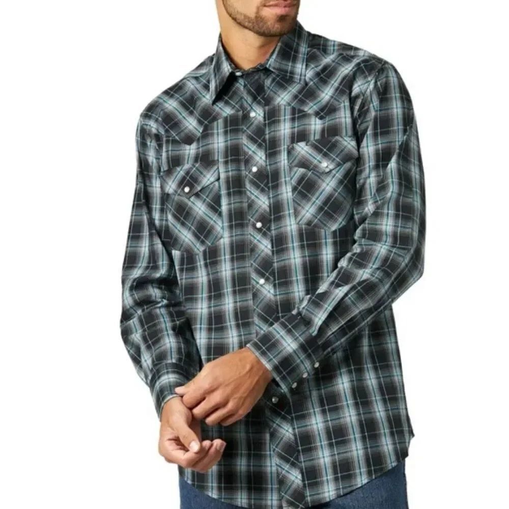 Wrangler Men's Western Long Sleeve Snap Front Shirt Small